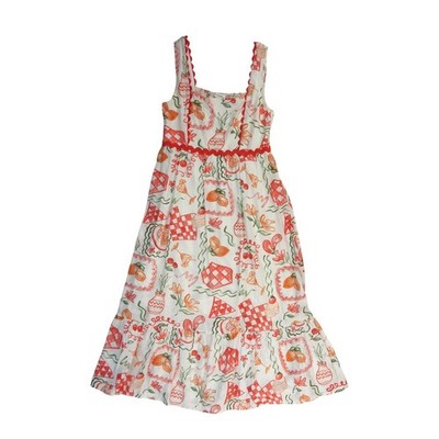 Blu Pepper Midi Dress Women's Size Small Orange Red Fruit Print Tiered Lined - Image 2