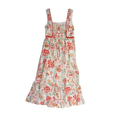 Blu Pepper Midi Dress Women's Size Small Orange Red Fruit Print Tiered Lined - Image 3