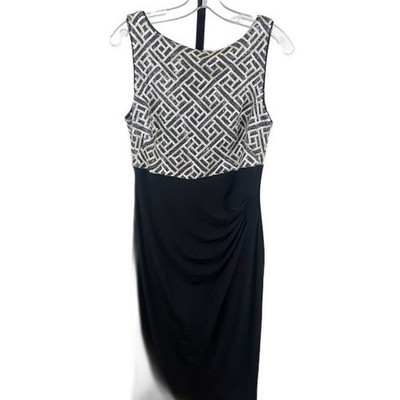 Lauren Ralph Lauren Black White Sequin Ruched Cocktail Holiday Dress Size 10
