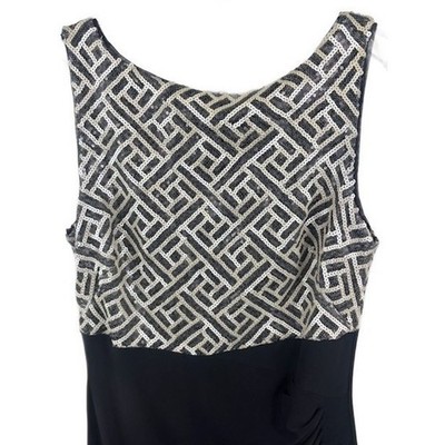 Lauren Ralph Lauren Black White Sequin Ruched Cocktail Holiday Dress Size 10 - Image 2