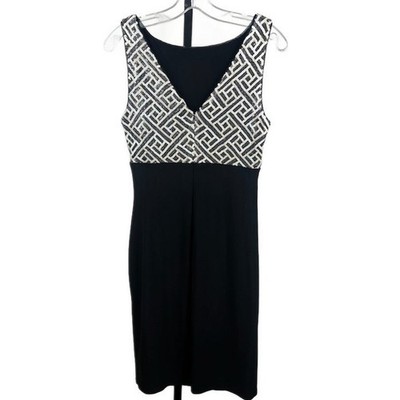 Lauren Ralph Lauren Black White Sequin Ruched Cocktail Holiday Dress Size 10 - Image 3