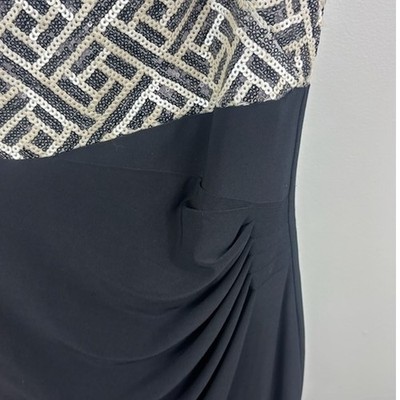 Lauren Ralph Lauren Black White Sequin Ruched Cocktail Holiday Dress Size 10 - Image 4