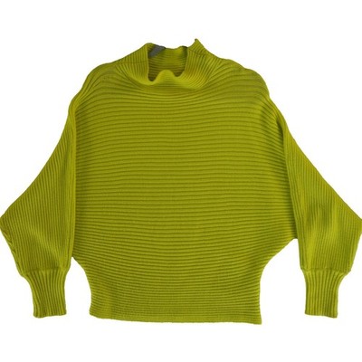 By Anthropologie Sweater Women's Size Medium Chartreuse Ribbed Dolman Sleeve - Image 2