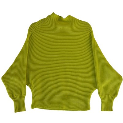 By Anthropologie Sweater Women's Size Medium Chartreuse Ribbed Dolman Sleeve - Image 3