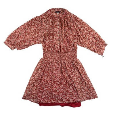 New Tommy Hilfiger Dress Women Size 10 Red Floral Smocked Puff Sleeve Mini - Image 2