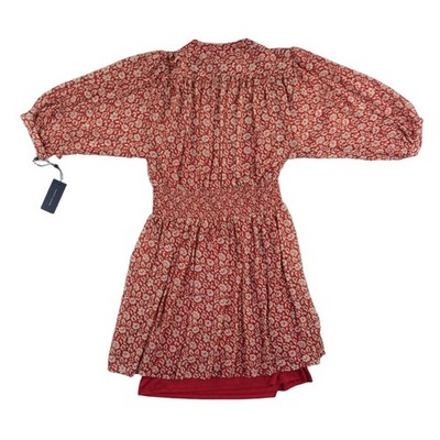 New Tommy Hilfiger Dress Women Size 10 Red Floral Smocked Puff Sleeve Mini - Image 3
