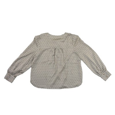 Ann Taylor Blouse Women's Size Large Gold Cream Chain Link Print Split Neck Top - Image 3