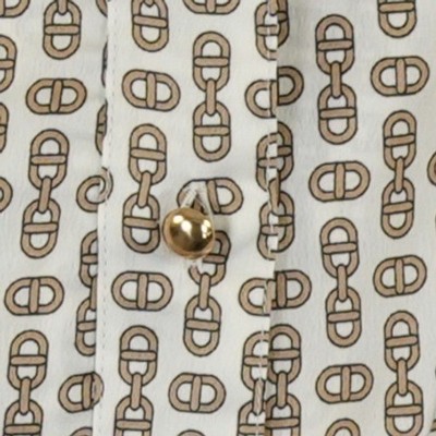 Ann Taylor Blouse Women's Size Large Gold Cream Chain Link Print Split Neck Top - Image 4