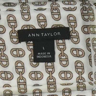 Ann Taylor Blouse Women's Size Large Gold Cream Chain Link Print Split Neck Top - Image 5