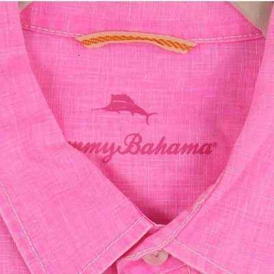 Tommy Bahama 100% Linen Shirt Men's Size Large Bright Pink Button Top - Image 3