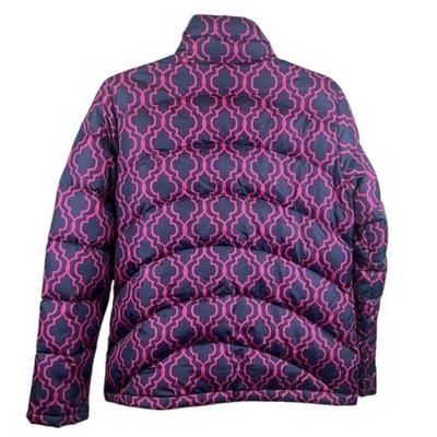 Lands End Down Puffer Jacket Coat Geometric Print Full Zip Women's Size Small - Image 2