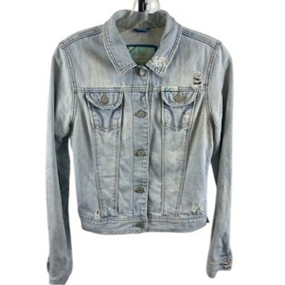 Hollister Denim Jean Jacket Womens Light Wash Distressed Size Medium