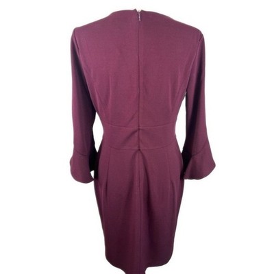New DKNY Women's Burgundy V-Neck Flared Long Sleeve Sheath Dress Size 10 - Image 2
