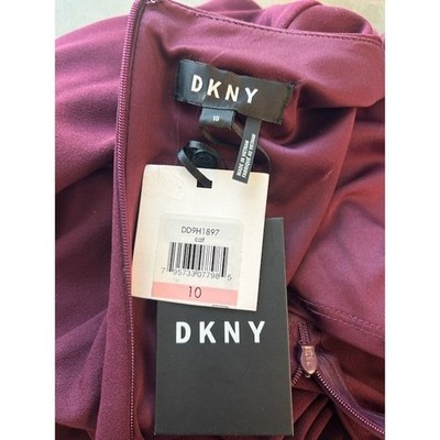 New DKNY Women's Burgundy V-Neck Flared Long Sleeve Sheath Dress Size 10 - Image 3