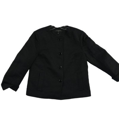 Talbots Women's Size 8P Petite Black 100% Linen Button Front Collarless Blazer - Image 2