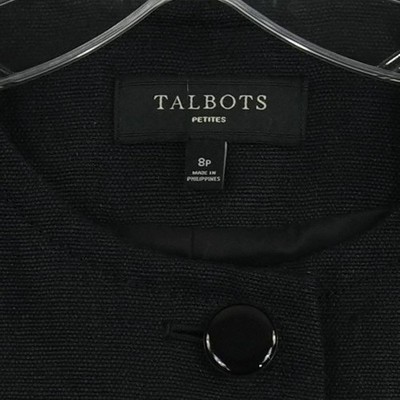 Talbots Women's Size 8P Petite Black 100% Linen Button Front Collarless Blazer - Image 4