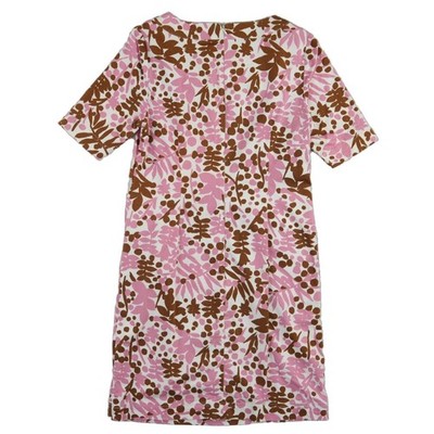 Boden Dress Women's Size 8 R Pink Brown Floral Botanical Button Shoulder Shift - Image 2
