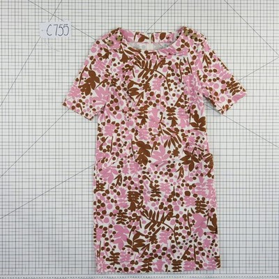 Boden Dress Women's Size 8 R Pink Brown Floral Botanical Button Shoulder Shift - Image 6