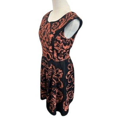 Yoana Baraschi Dress Black Orange Fit & Flare Party Cocktail Size 2 - Image 2