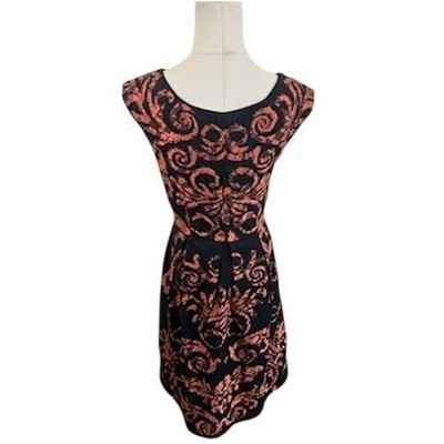 Yoana Baraschi Dress Black Orange Fit & Flare Party Cocktail Size 2 - Image 3