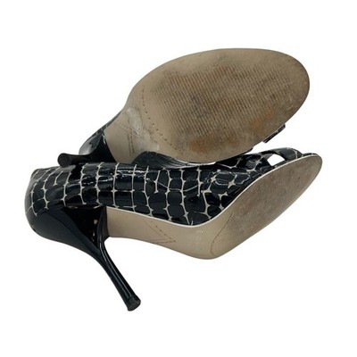 Enzo Angiolini Peep Toe Heels Black White Croc Print Pumps Size 7.5M - Image 3