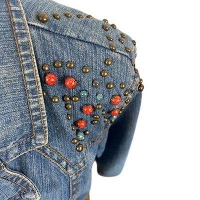 Y2K Department of Peace Vintage Denim Jacket Studded Embellished Jean Size XL - Image 4