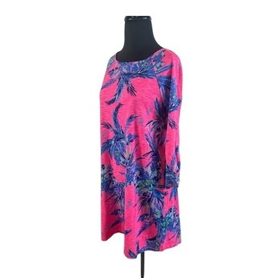 Lilly Pulitzer Dress Pink Palm Print Knit Long Sleeve Casual Size Medium - Image 2