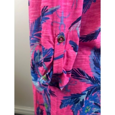 Lilly Pulitzer Dress Pink Palm Print Knit Long Sleeve Casual Size Medium - Image 4