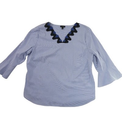 Talbots Blouse Top Women's Size XL Blue White Striped Bell Sleeve V-Neck - Image 2