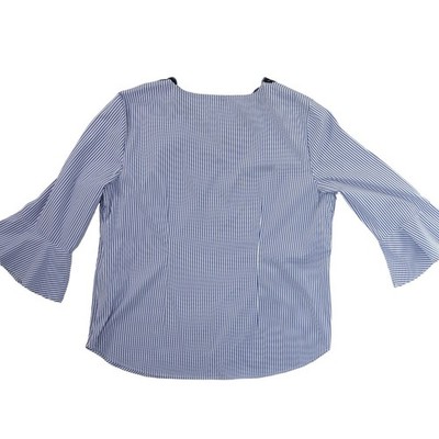 Talbots Blouse Top Women's Size XL Blue White Striped Bell Sleeve V-Neck - Image 3
