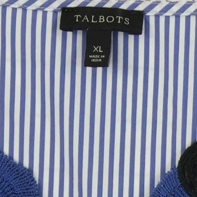 Talbots Blouse Top Women's Size XL Blue White Striped Bell Sleeve V-Neck - Image 4