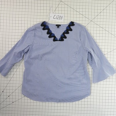 Talbots Blouse Top Women's Size XL Blue White Striped Bell Sleeve V-Neck - Image 7