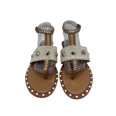 French Connection Studded Sandals Thong Ankle Strap Casual Beige Size 8.5 M - Image 2