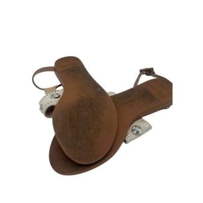 French Connection Studded Sandals Thong Ankle Strap Casual Beige Size 8.5 M - Image 4