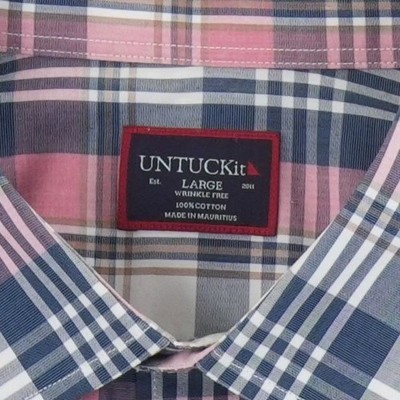 UNTUCKit Plaid Shirt Men's Size Large Pink Navy Wrinkle Free Button Up - Image 4