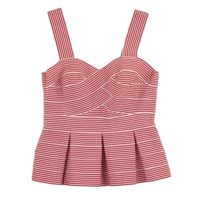 HD in Paris Women's Size Medium Red White Striped Peplum Sweetheart Bandage Top - Image 2