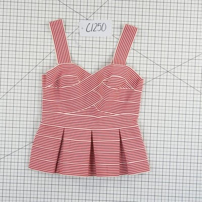 HD in Paris Women's Size Medium Red White Striped Peplum Sweetheart Bandage Top - Image 7