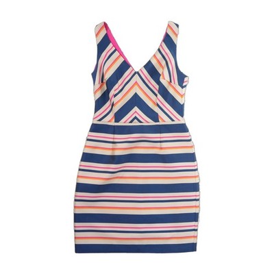 Trina Turk Dress Women's Size 6 Navy Pink Orange Striped Sheath Kentucky Derby - Image 2