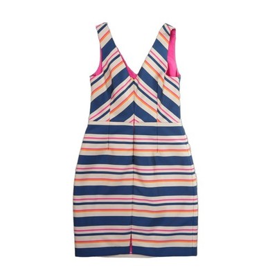 Trina Turk Dress Women's Size 6 Navy Pink Orange Striped Sheath Kentucky Derby - Image 3