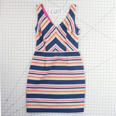 Trina Turk Dress Women's Size 6 Navy Pink Orange Striped Sheath Kentucky Derby - Image 7