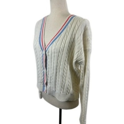 Prince Pickleball Sweater Women's Size Large Cream Cable Knit V-Neck Cardigan - Image 2