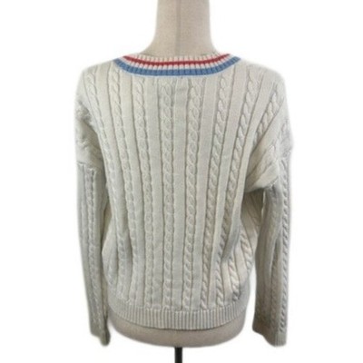 Prince Pickleball Sweater Women's Size Large Cream Cable Knit V-Neck Cardigan - Image 3