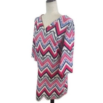 Jude Connally Dress Women's Size Medium Chevron Print V-Neck 3/4 Sleeve Short - Image 2
