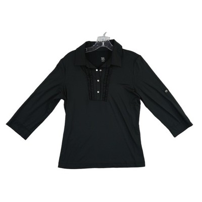 Tail Women's Size Medium Black Ruffle Snap 3/4 Sleeve Golf Tennis Polo Top - Image 2