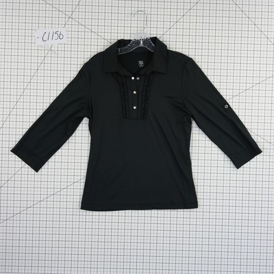 Tail Women's Size Medium Black Ruffle Snap 3/4 Sleeve Golf Tennis Polo Top - Image 8