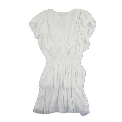 Blue Island Beach Dress Women's Size Medium White Dot Crochet Lace Tiered Mini - Image 3