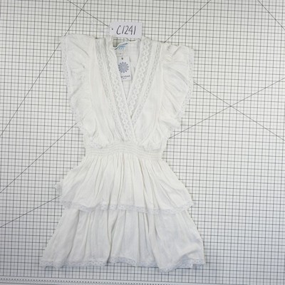 Blue Island Beach Dress Women's Size Medium White Dot Crochet Lace Tiered Mini - Image 7