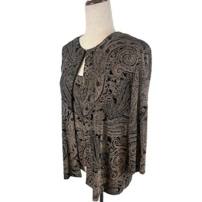 Alex Evenings Paisley Cami & Jacket Set Black Taupe Formal Party Size Large - Image 3