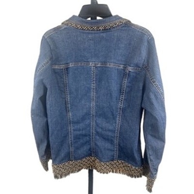 Coldwater Creek Blue Jean Denim Jacket Tweed Fringe Trim Autumn Women's Size 18 - Image 3