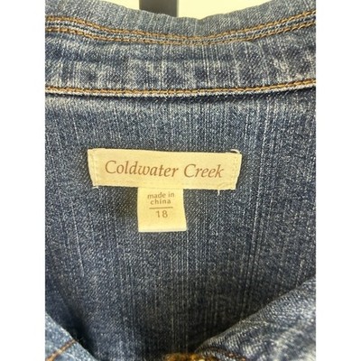 Coldwater Creek Blue Jean Denim Jacket Tweed Fringe Trim Autumn Women's Size 18 - Image 4